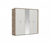 Шкаф Джулия 5-ти дверный с 1 зеркалом с порталом (Дуб крафт серый/Белый глянец)