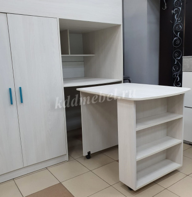 Кровать-чердак Каприз-8 с выкатным столом (Анкор белый)