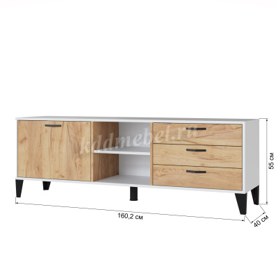 Тумба ТВ Парус-9 (Белый древесные поры/Дуб крафт золотой)