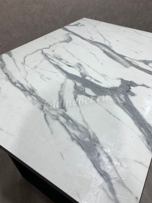 Стол обеденный пластик Мистик (Белый мрамор/Опоры черные)