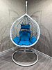 Кресло подвесное большое Кокон F-03 (Белый ротанг/Голубая подушка)