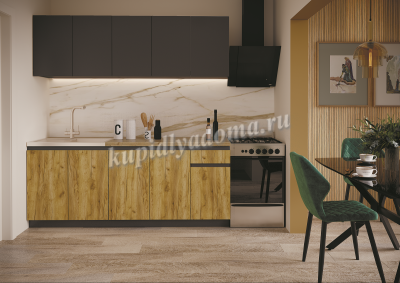 Кухня Ханна NEW 2,0 б/с, б/м (Графит/Дуб крафт золотой)