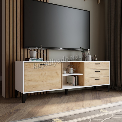 Тумба ТВ Парус-9 (Белый древесные поры/Дуб крафт золотой)