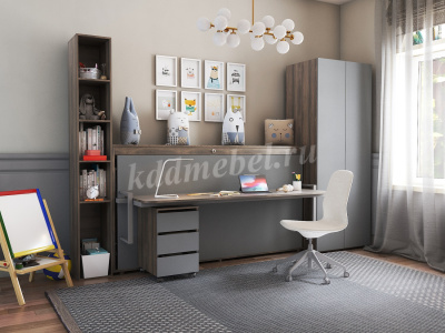 Раскладушка-кабинет 900 кровать односпальная (Ясень анкор темный/Темно-серый)