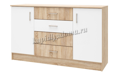 Комод Беатрис К-1400 (Дуб сонома/Белый глянец)