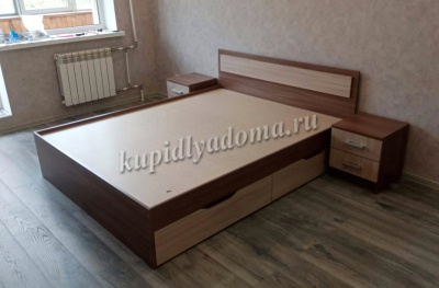 Кровать Гармония 1.6 с ящиками (Ясень шимо темный/Ясень шимо светлый)