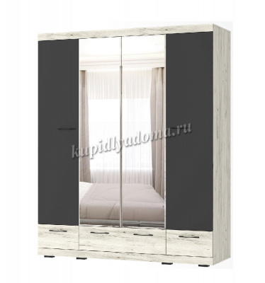 Шкаф с зеркалом Соната ШСЗ-1800 (Дуб крафт белый/Антрацит)