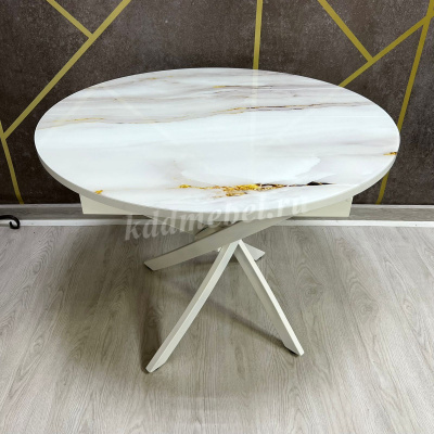 Стол обеденный раздвижной Арчи (Мрамор 691/Опоры белые)