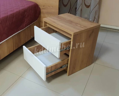 Тумба прикроватная 2 ящика Мишель (Дуб крафт золотой/Белый жемчуг)