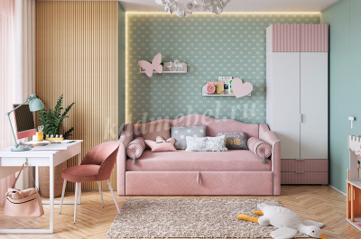 Полка навесная Бабочка (Белое дерево/Пудра розовая)