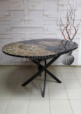 Стол обеденный раздвижной Арчи (Орнамент S249/Опоры черные)