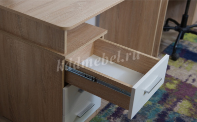 Стол письменный эргономик Гарвард 130 3 ящика левый (Дуб сонома/Белый)