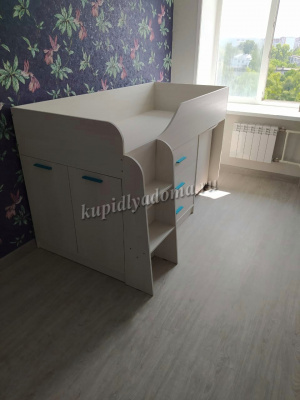 Кровать-чердак Каприз-6 мини с выкатным столом (Анкор белый)