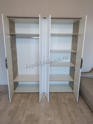 Шкаф Джулия 4-х дверный с порталом (Дуб крафт серый/Белый глянец)