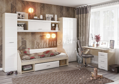 Стол компьютерный Симба (Дуб белфорт/Белый глянец)