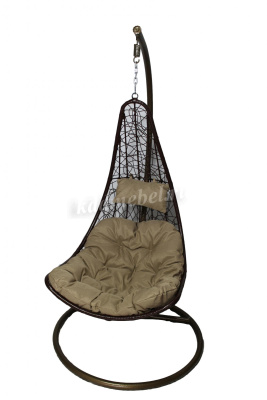 Кресло подвесное Кокон F-05 (Коричневый ротанг/Бежевая подушка)