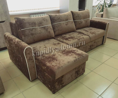 Угловой диван-кровать Амур ДУ комплектация 3 (Плюш корица/Плюш крем) 2 кат