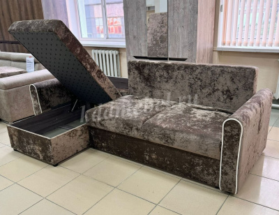 Угловой диван-кровать Амур ДУ комплектация 3 (Плюш корица/Плюш крем) 2 кат