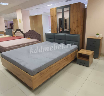 Кровать-73 1.6 Бруно с ортопедическим основанием (Дуб Вотан/Серый Графит)