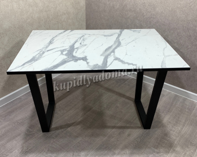 Стол обеденный пластик Мистик (Белый мрамор/Опоры черные)