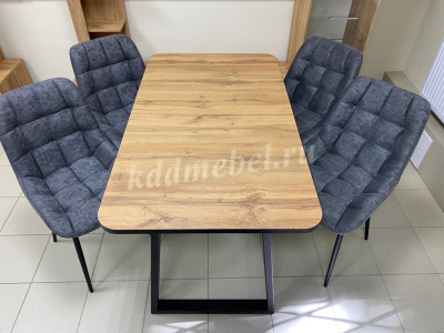 Стол обеденный раздвижной пластик Маэстро (Дуб вотан/Опоры черные)