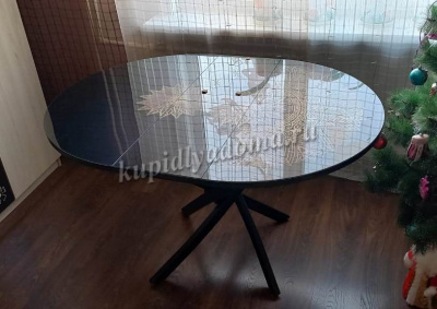 Стол обеденный раздвижной Арчи (Орнамент S249/Опоры черные)