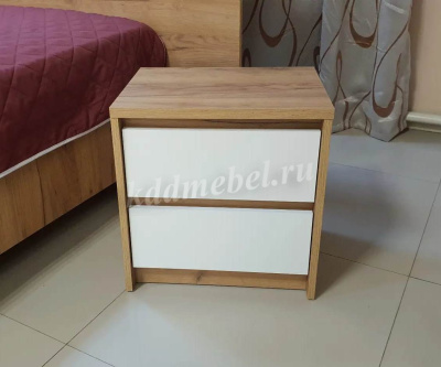 Тумба прикроватная 2 ящика Мишель (Дуб крафт золотой/Белый жемчуг)