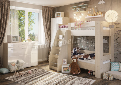 Пенал Симба с ящиком (Дуб белфорт/Белый глянец)