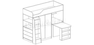 Кровать-чердак Каприз-8 с выкатным столом (Анкор белый)