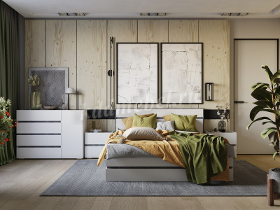 Кровать Аркон 1.6 с настилом (Белый/Бетон темный)