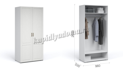 Шкаф 2-х дверный Лацио (Белый/Белое дерево)