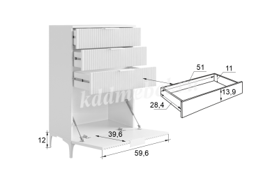 Комод Зефир эмаль (Белое дерево/Пудра розовая)