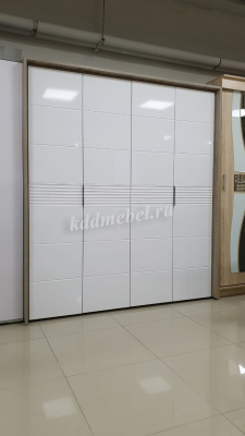 Шкаф Джулия 4-х дверный с порталом (Дуб крафт серый/Белый глянец)