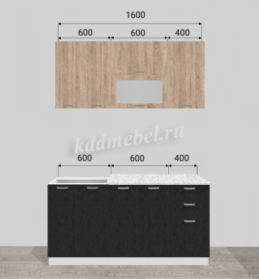 Кухня Бетоны 1,6 МДФ Белый (Дуб сонома/Бетон графит)
