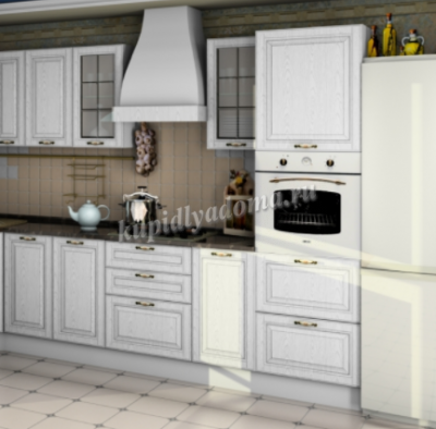 Кухня Кантри 1600 б/м, б/с (Белый дуб)