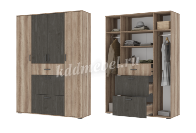 Шкаф распашной Нельсон-3 (Дуб каньон/Железный камень)