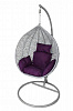 Кресло подвесное маленькое Кокон F-03 (Светло-серый ротанг/Фиолетовая подушка)