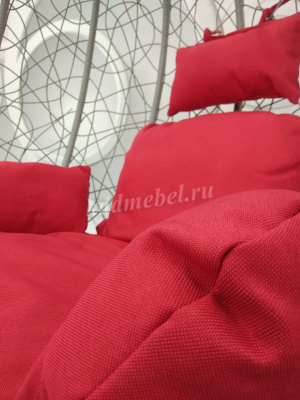 Кресло подвесное большое Кокон F-03 (Светло-серый ротанг/Красная подушка)