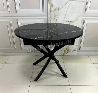 Стол обеденный раздвижной Арчи (Мрамор черный 074/Опоры черные)