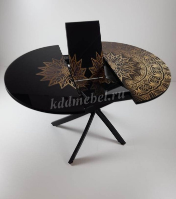 Стол обеденный раздвижной Арчи (Орнамент S249/Опоры черные)