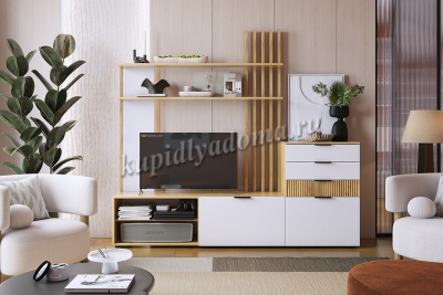 Гостиная Бери К-3 (Дуб крафт золотой/Белое дерево)