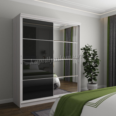 Шкаф-купе Оскар-11.03 (Ясень Анкор/Черный лакобель/Зеркало)