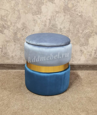 Пуф Leset Голди (Велюр Голубой/синий, латунь)