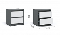 Тумба прикроватная 2 ящика Мишель (Антрацит/Белый жемчуг)