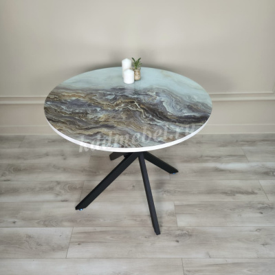 Стол обеденный круглый Стеклянный (Мрамор 3/Подстолье кросс черный)