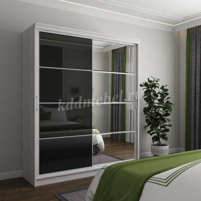 Шкаф-купе Оскар-11.04 (Ясень Анкор/Черный лакобель/Зеркало)