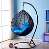 Кресло подвесное большое Кокон F-03 (Черный ротанг/Темно-голубая подушка)