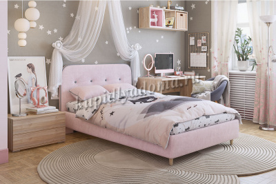 Кровать Лео 1.2 с ортопедическим основанием (Нежно-розовый/Графит велюр)