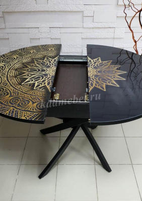 Стол обеденный раздвижной Арчи (Орнамент S249/Опоры черные)