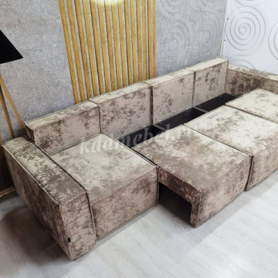 Угловой диван Бафи ДУ комплектация 4 (Плюш Латте)